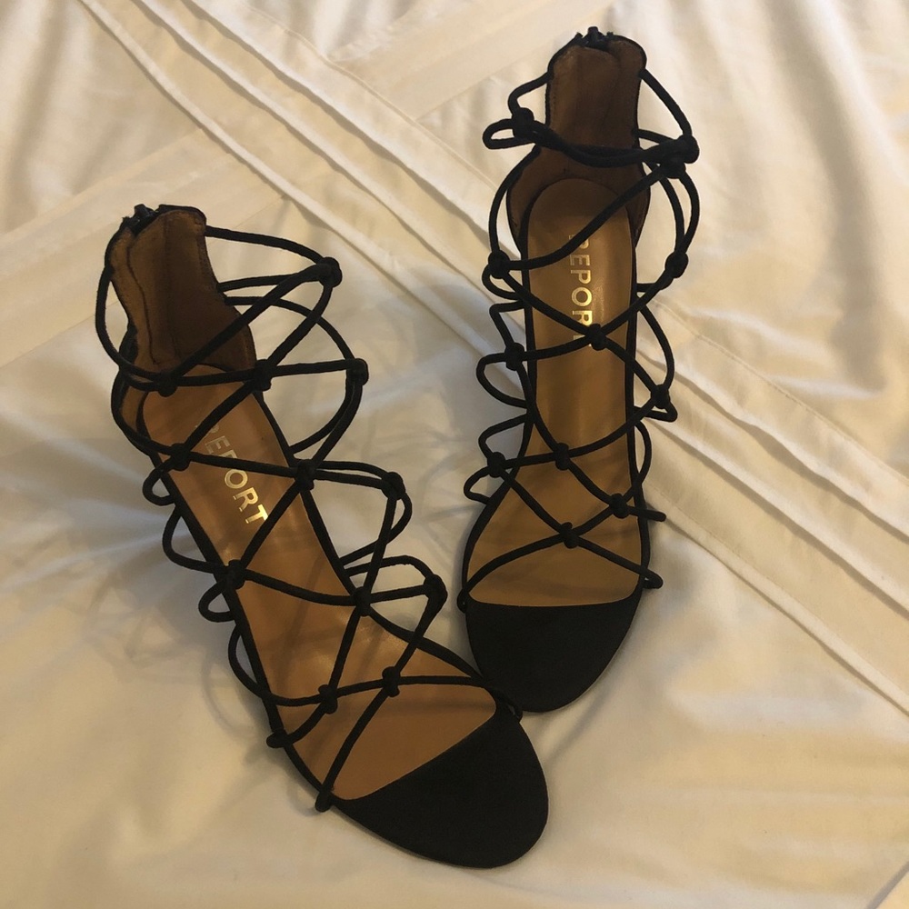 Report black strappy sandal heels